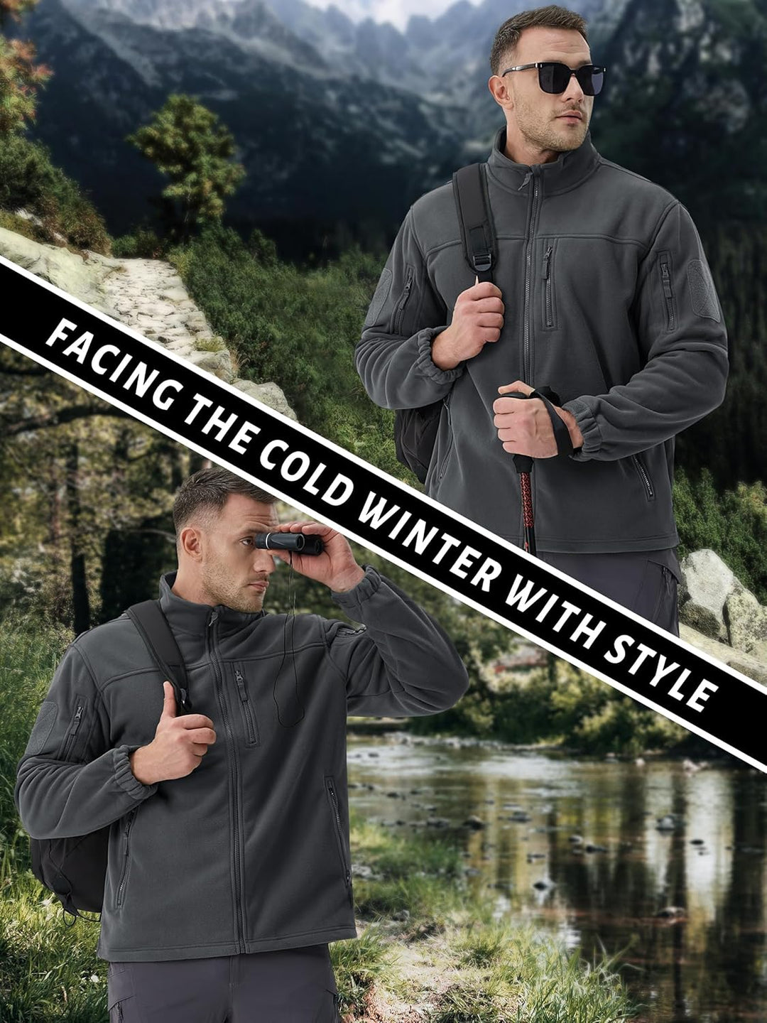 TACVASEN Herren Militär Outdoor Fleecejacke Warme Taktische Jacke Fleece Jacket, M Grau