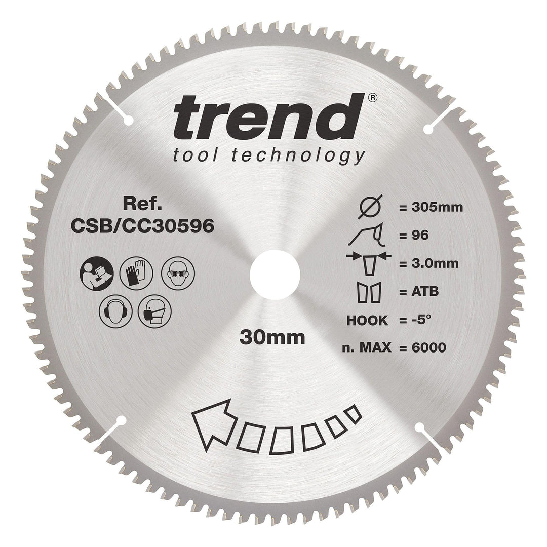 Trend CraftPro Negative Hook Crosscutting TCT Kreissägeblatt, 305mm Durchmesser x 96 Zähne x 30mm Bo