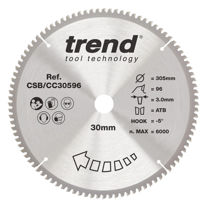 Trend CraftPro Negative Hook Crosscutting TCT Kreissägeblatt, 305mm Durchmesser x 96 Zähne x 30mm Bo