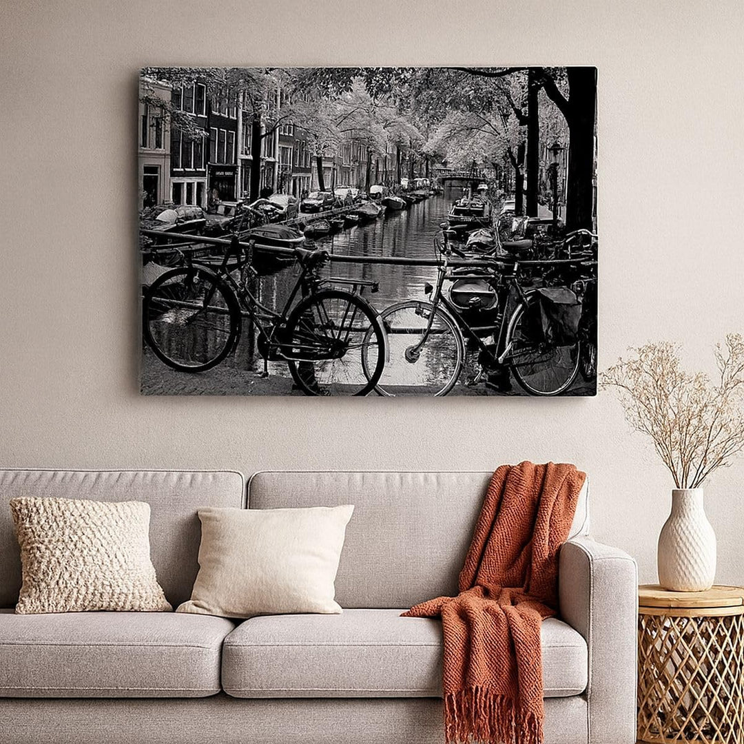 Bilder auf Leinwand 100x70cm Leinwandbild mit Rahmen Holland Kanal Gross Wanddeko Bild Schlafzimmer