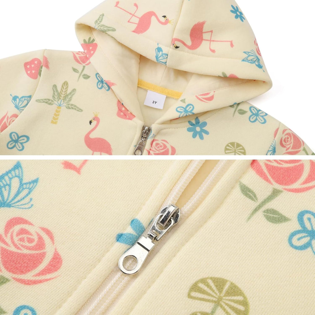Madchen Hoodie, Tropische Pflanzen- und Tierthemen Allover-Print Blumenmuster Fleece Kapuzenpullover