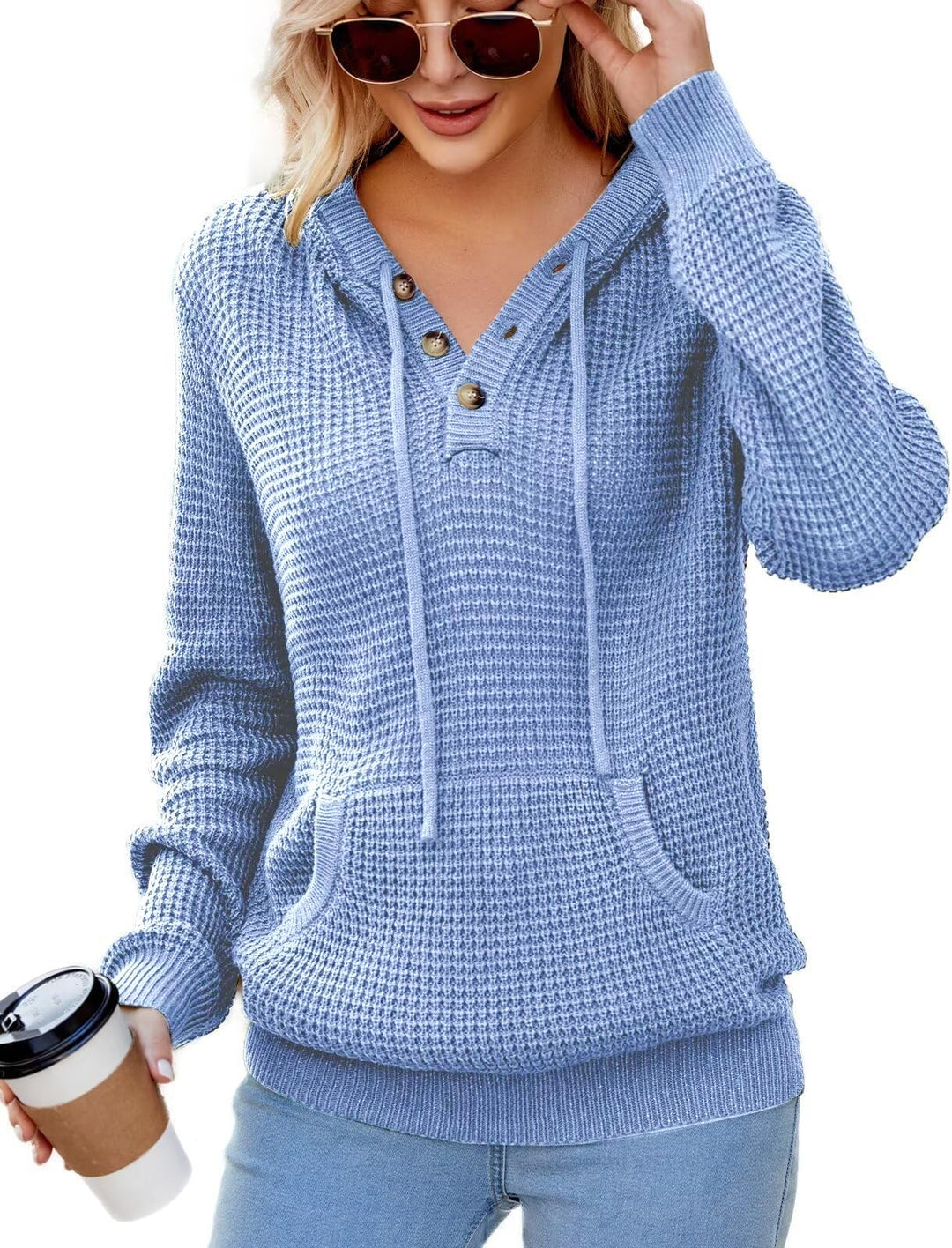 TrendiMax Hoodie Damen Strickpullover Kapuzenpullover Herbst Übergangs Sweatshirt Langarm Pullover D
