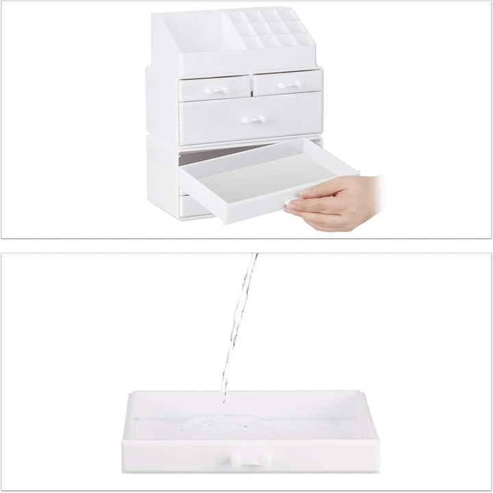 Relaxdays, weiss Kosmetikorganizer mit 6 Schubladen, 22 Fächer Make Up Organizer, Grosse Schmink-Auf