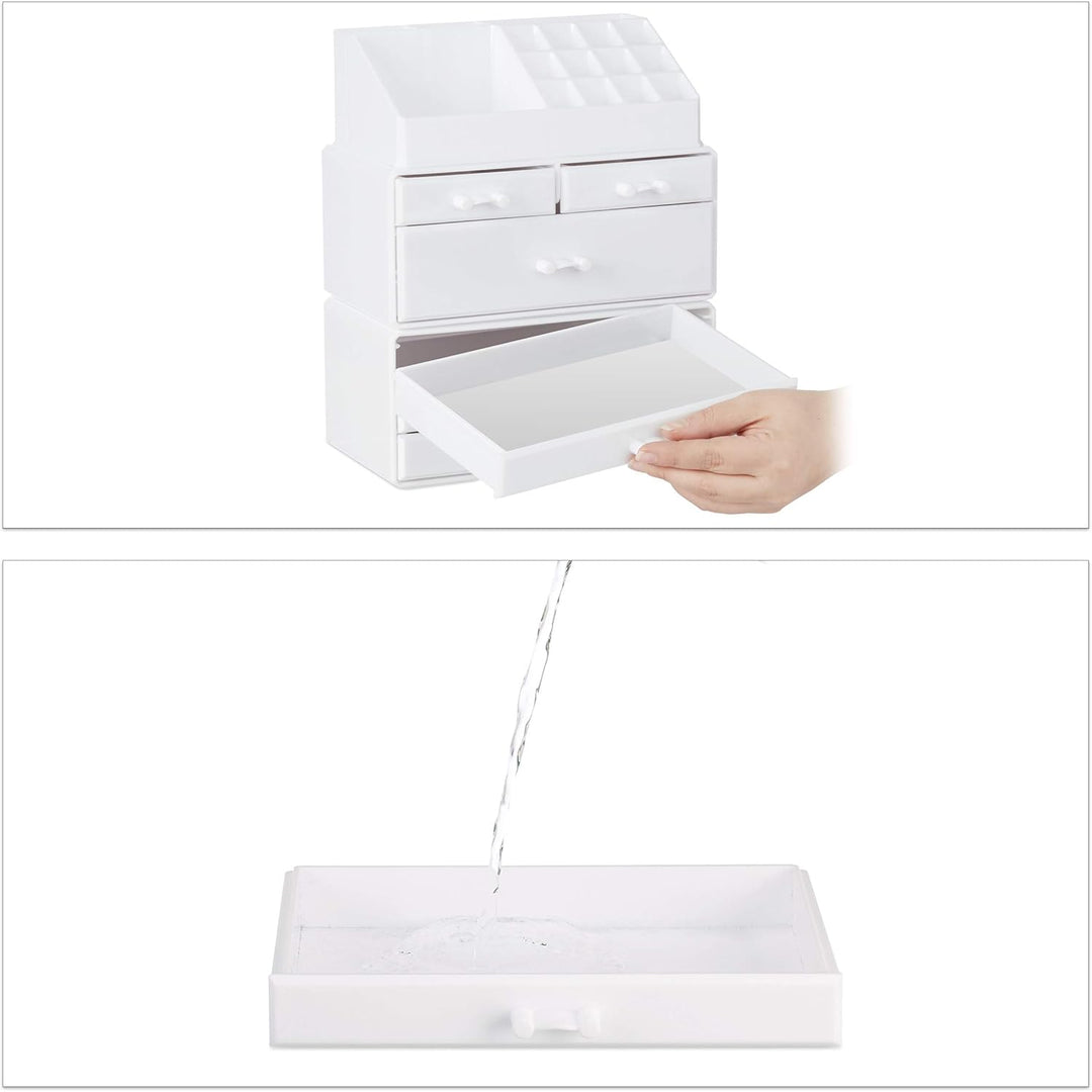 Relaxdays, weiss Kosmetikorganizer mit 6 Schubladen, 22 Fächer Make Up Organizer, Grosse Schmink-Auf