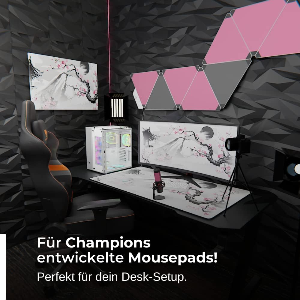 Nyfter - 3XL Gaming Mauspad Sakura Weiss 1200 x 600mm Premium Fuji Mousepad Size Gross vernähte Kant
