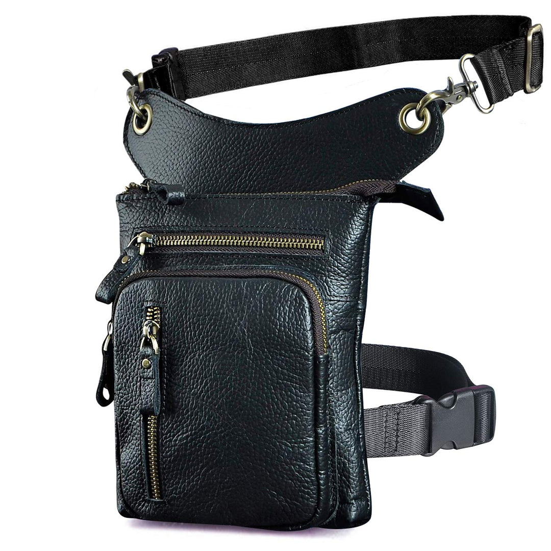 Le'aokuu Herren Leder Motorrad Hüfttasche Messenger Schulter Drop Leg Bag 211-11 1 Schwarz, 211-11 1