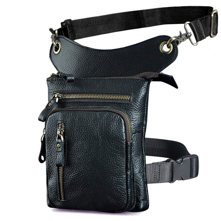 Le'aokuu Herren Leder Motorrad Hüfttasche Messenger Schulter Drop Leg Bag 211-11 1 Schwarz, 211-11 1