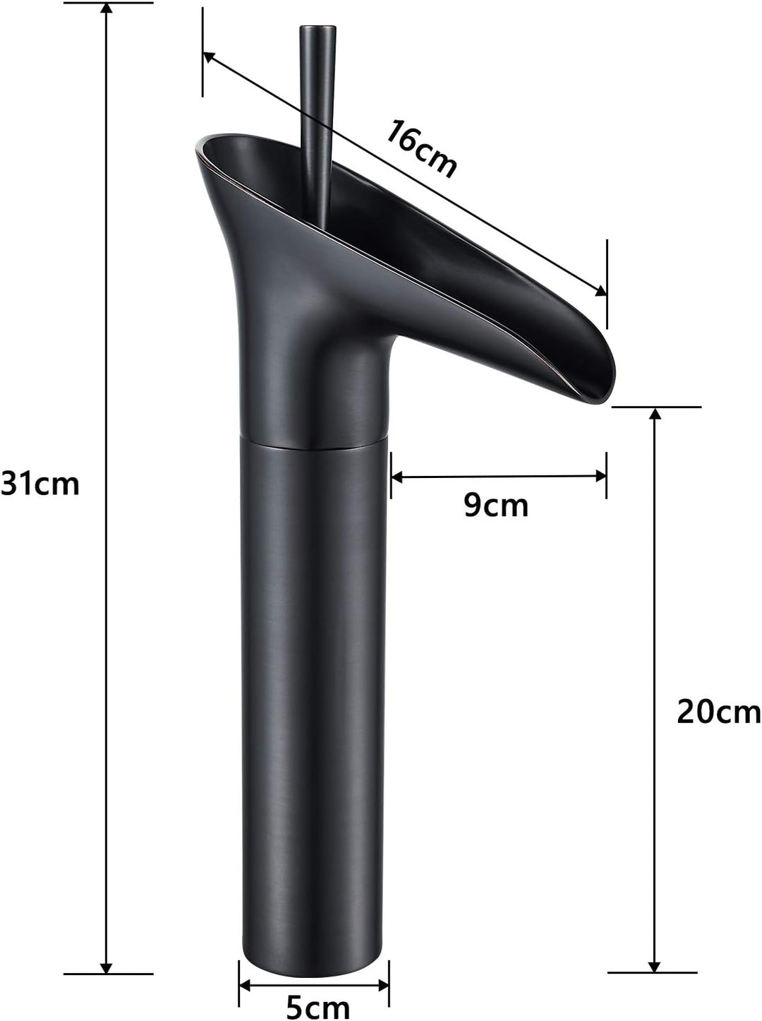 Retro Wasserfall Waschtischarmatur Schwarz Matt, Einhebel Armatur für Bad mit Messing Finish, G3/8,