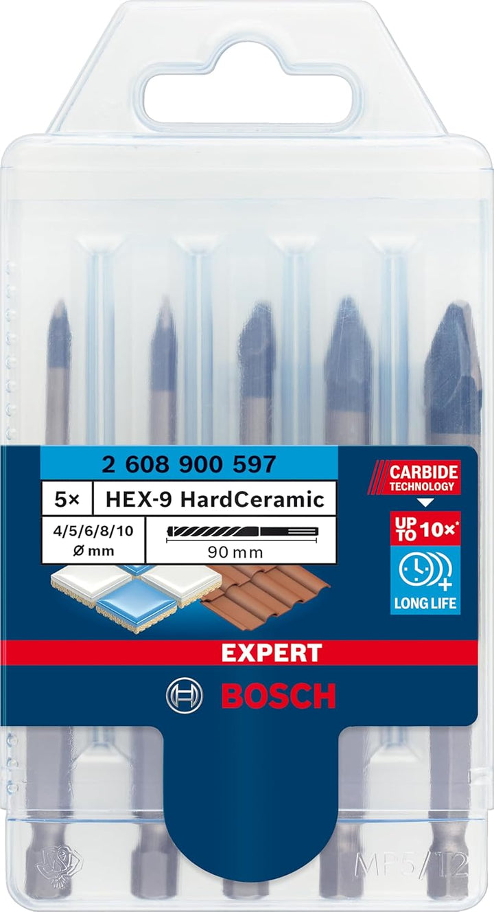 Bosch Accessories 5x Expert HEX-9 HardCeramic Bohrer Set (für Dachziegel, Fliesen, Ø 4-10 mm, Zubehö