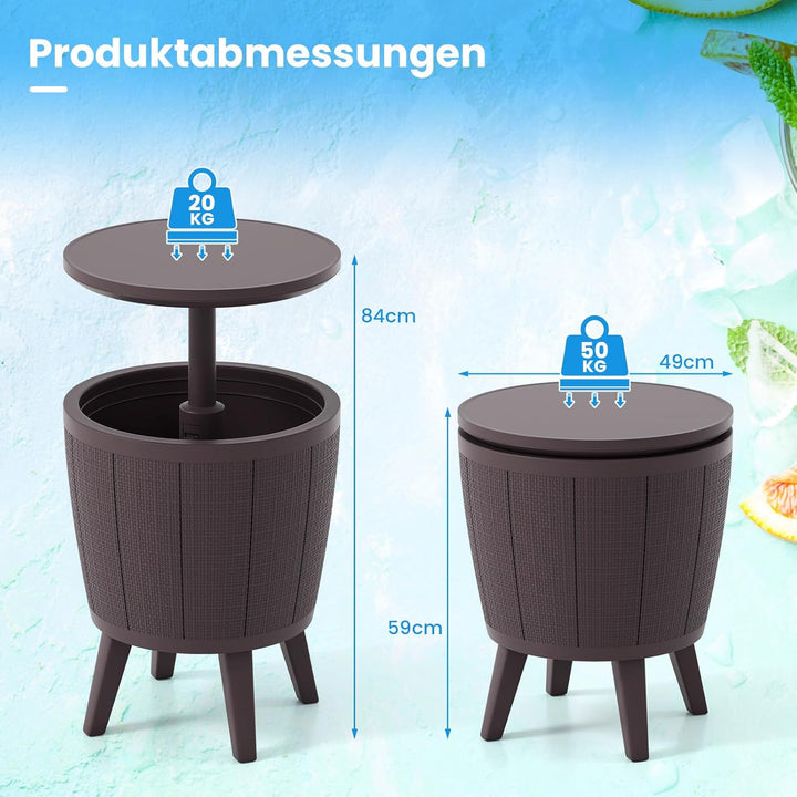 COSTWAY Cool Bar, Kühltisch Outdoor Wetterfest, 38L Beistelltisch mit Hebedeckel, Getränkekühler für