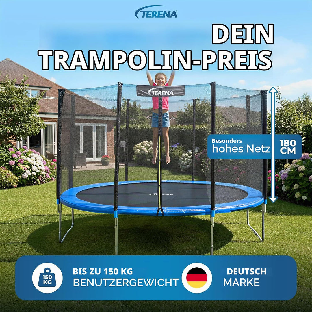 Terena Trampolin 305 cm mit Sicherheitsnetz Gartentrampolin (auch für Kinder)