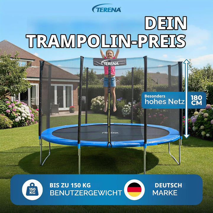 Terena Trampolin 305 cm mit Sicherheitsnetz Gartentrampolin (auch für Kinder)