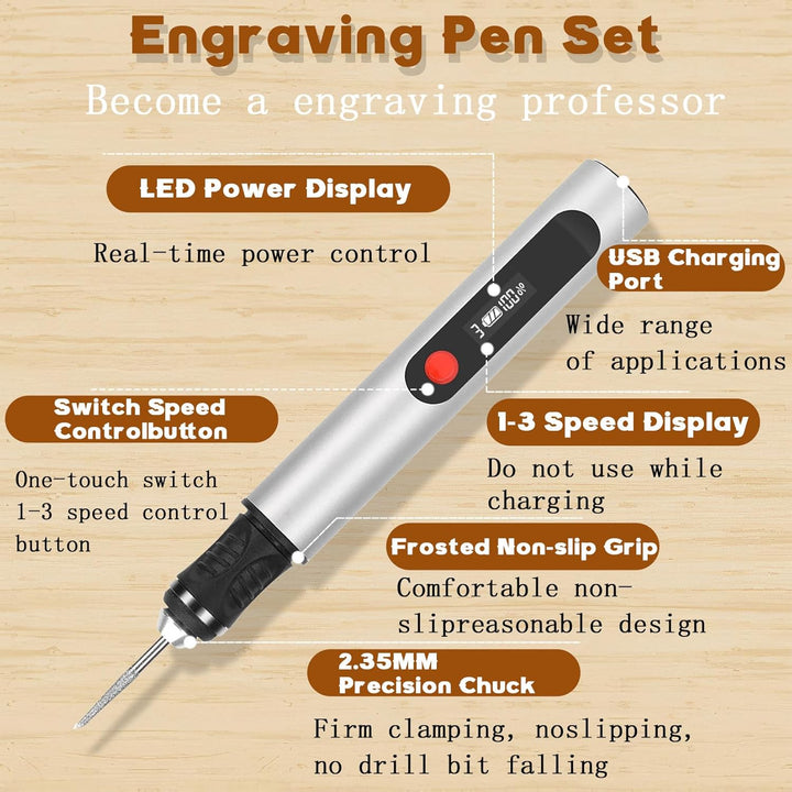 Herbst Mini Gravierstift, Elektrischer Gravierstift mit 30 Bits 5 Schablonen 4 Übungsbretter Tragbar