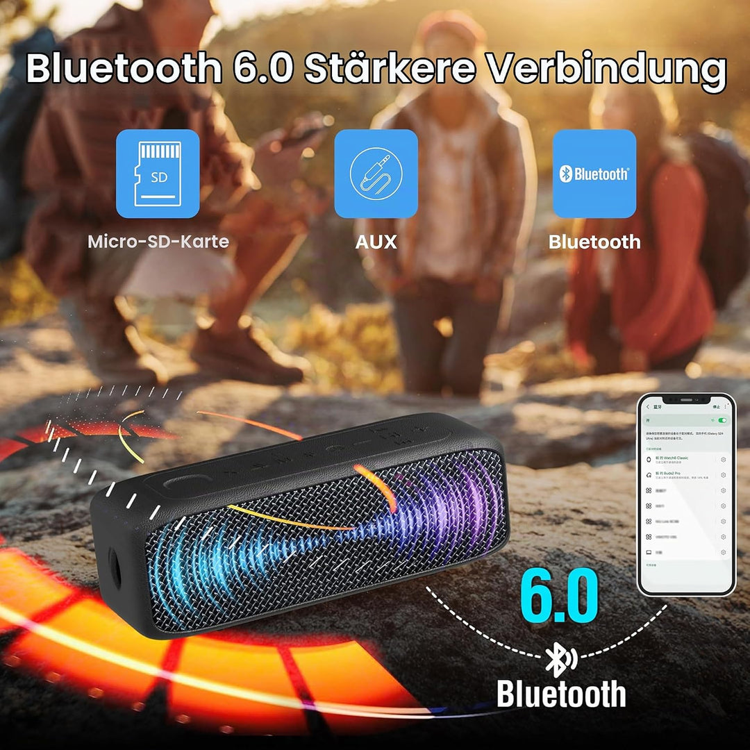 NOBIS 20W Tragbarer Lautsprecher Bluetooth, IP68 Wasserdicht, Bis Zu 24H Wiedergabezeit, TWS-Pairing