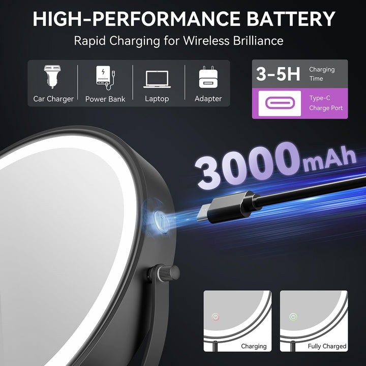 Auxmir 30X/1X Kosmetikspiegel mit Beleuchtung, 9 Zoll LED Schminkspiegel | 9 cm Höhenverstellbar, 30