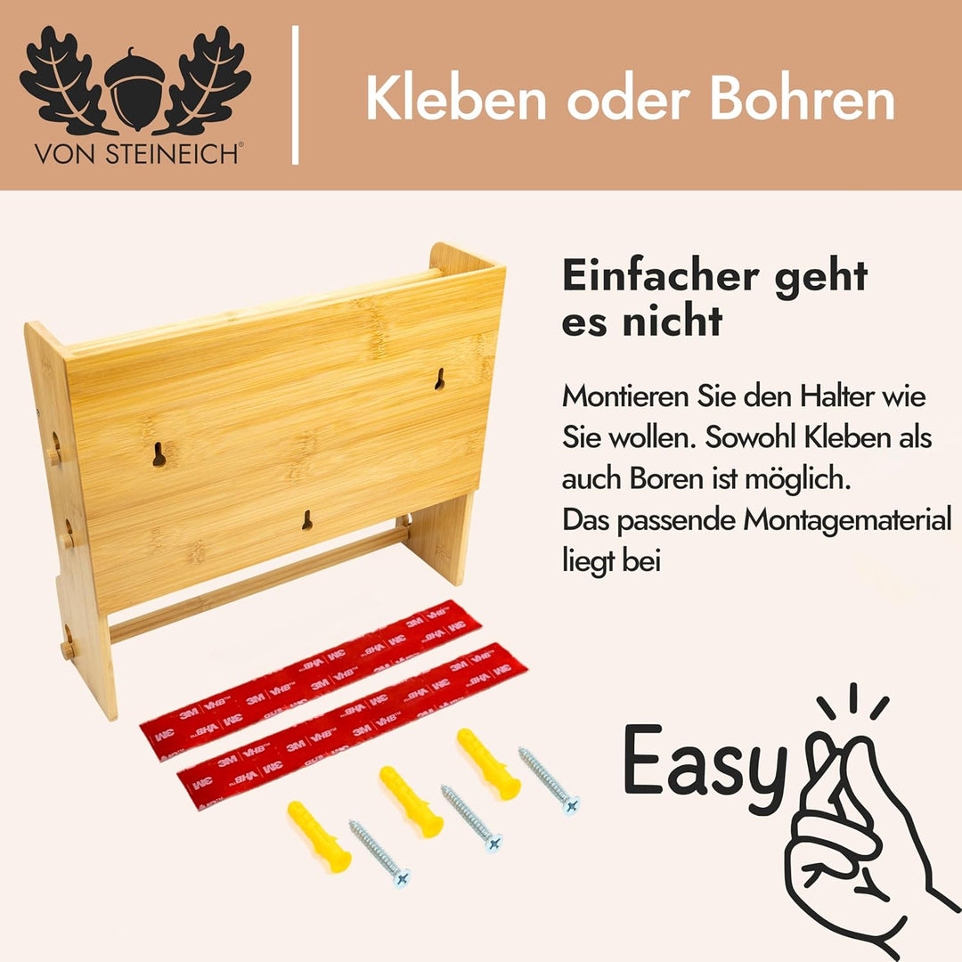 Küchenrollenhalter aus Holz [ohne Bohren] Wandrollenhalter für Küchenrolle, Alufolie &amp; Frischhaltefo