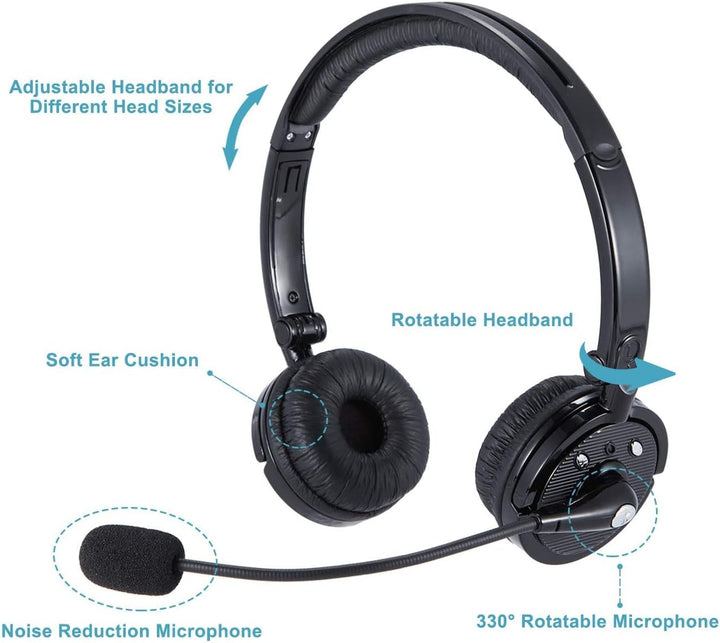 XBC Tech Bluetooth-Headsets mit Mikrofon, kabellose Bluetooth-Kopfhörer, Freisprecheinrichtung, On-E