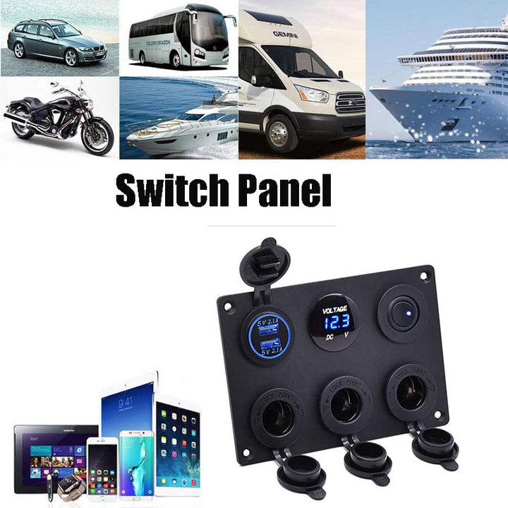 TOTMOX 12V/24V Auto-Bedienfeld mit Dual-USB-Ladegerät Zigarettenanzünder-Steckdosen, Schalter-Bedien