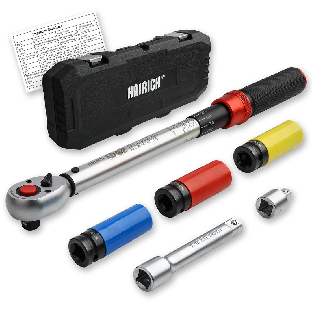 Hairich Drehmomentschlüssel 1/2 Zoll, 40-210 Nm für Auto &amp; Motorrad, TÜV Süd GS, Drehmomentschlüssel