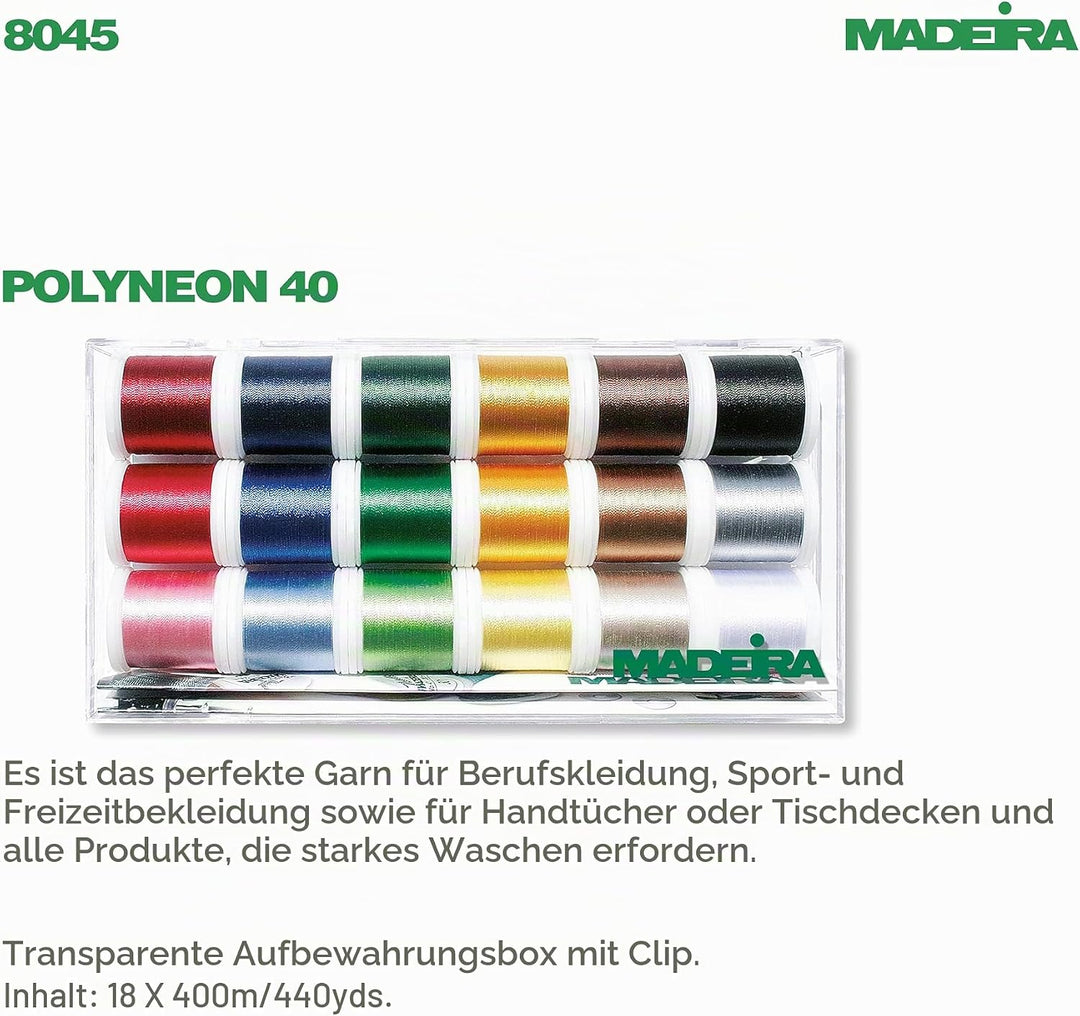Madeira 8045 Stickbox Polyneon 18 Farben à 400 m A Einheitsgrösse, A Einheitsgr&amp;