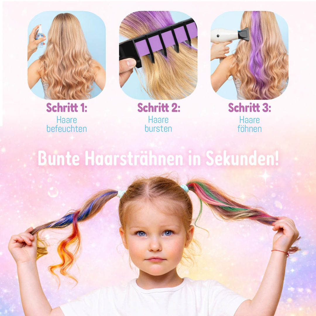Magicat Haarkreide für Mädchen Deluxe Set 2026 I 10 Farben & 5 Haargummis I Kinder Haarfarbe auswasc