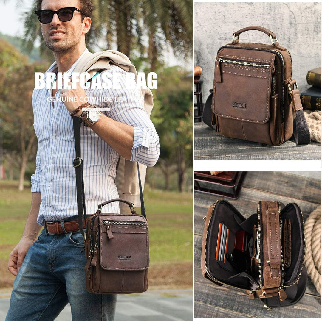 Contacts Echtes Leder Herren Laptop Mini Tab Messenger Crossbody Tasche Handtasche Kaffee