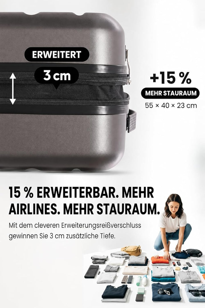 Aerolite ABS Hartschalen Trolley Koffer Reisekoffer mit 4 Rollen Cabin Kabin_handgepäck 55x40x20, Ca