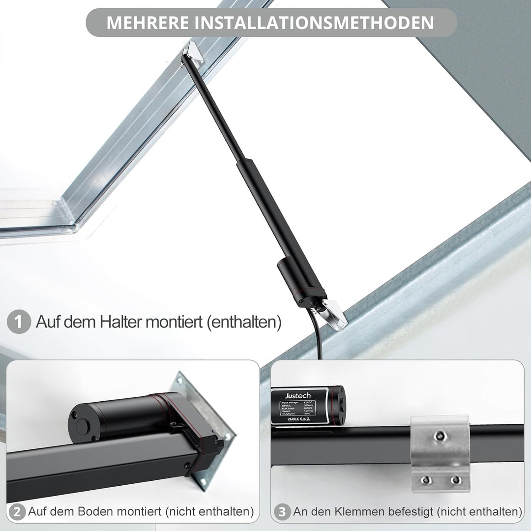 Justech Linear Actuator 300mm Linearantrieb 1000N IP65 Wasserdicht 14mm/s Motor Lineartechnik Aktuat