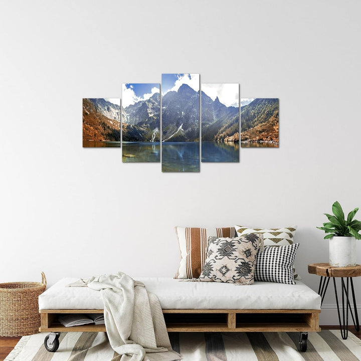 Runa Art Bild Schlafzimmer Wohnzimmer Berge Landschaft 5 Teilig Wasser Beige Grau Wandbilder auf Vli