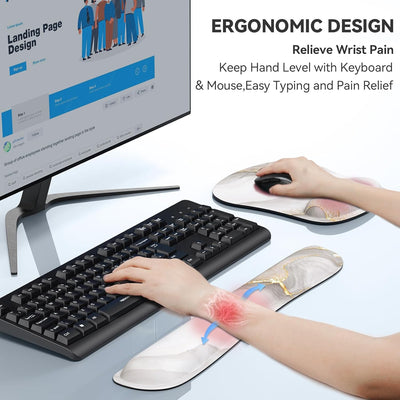 TECKNET Mauspad mit Handauflage, Gelkissen Mousepad und Ergonomische Memory Foam Tastatur Handgelenk