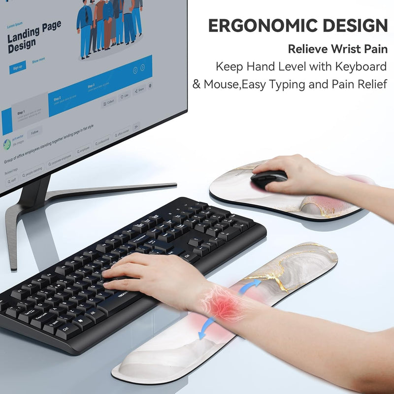 TECKNET Mauspad mit Handauflage, Gelkissen Mousepad und Ergonomische Memory Foam Tastatur Handgelenk