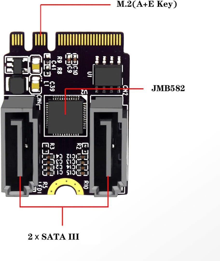 NFHK NGFF Key A+E PCI Express auf SATA 3.0 6Gbps Dual Ports Adapter Konverter Festplattenverlängerun