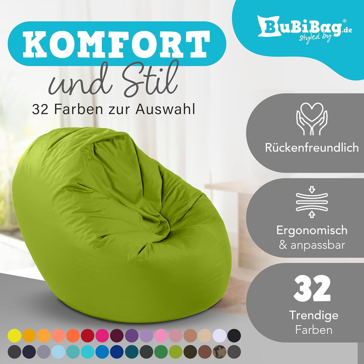 BuBiBag 2in1 Sitzsack L - XXL mit Füllung für Kinder &amp; Erwachsene, Gaming Beanbag &amp; Bodenkissen für