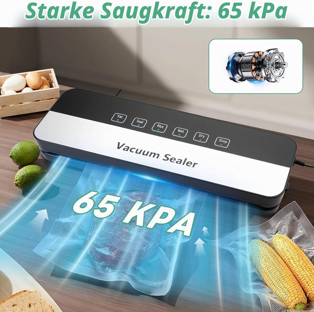Vakuumierer, 6-in-1 Vakuumierer Lebensmittel Trocken-/Nassmodus, Lebensmittelfolien-Versiegelungsger