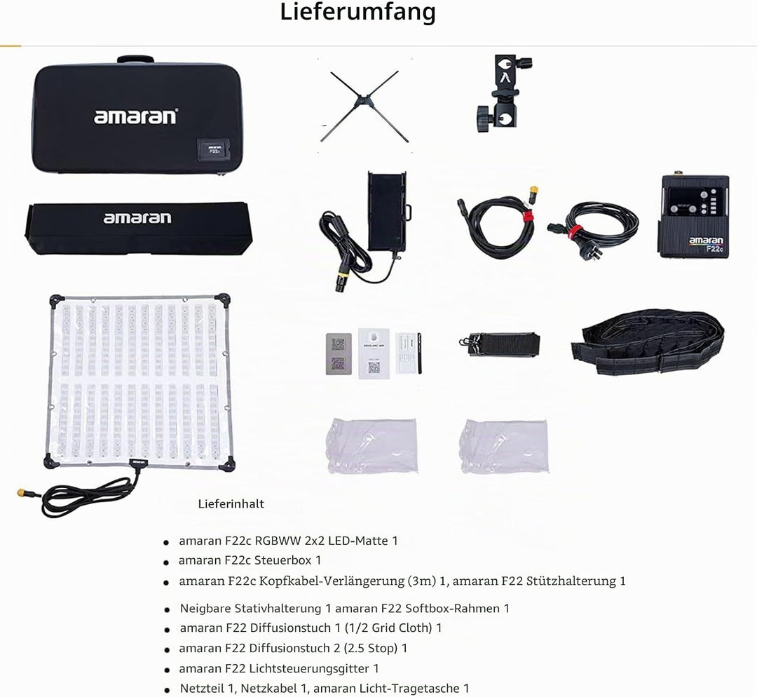 Aputure Amaran F22c 200W RGBWW Flex LED Fotoleuchte mit Wabengitter, CCT 2500K bis 7500K V Mount RGB