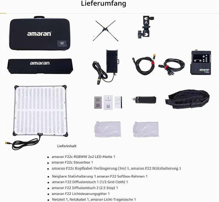 Aputure Amaran F22c 200W RGBWW Flex LED Fotoleuchte mit Wabengitter, CCT 2500K bis 7500K V Mount RGB