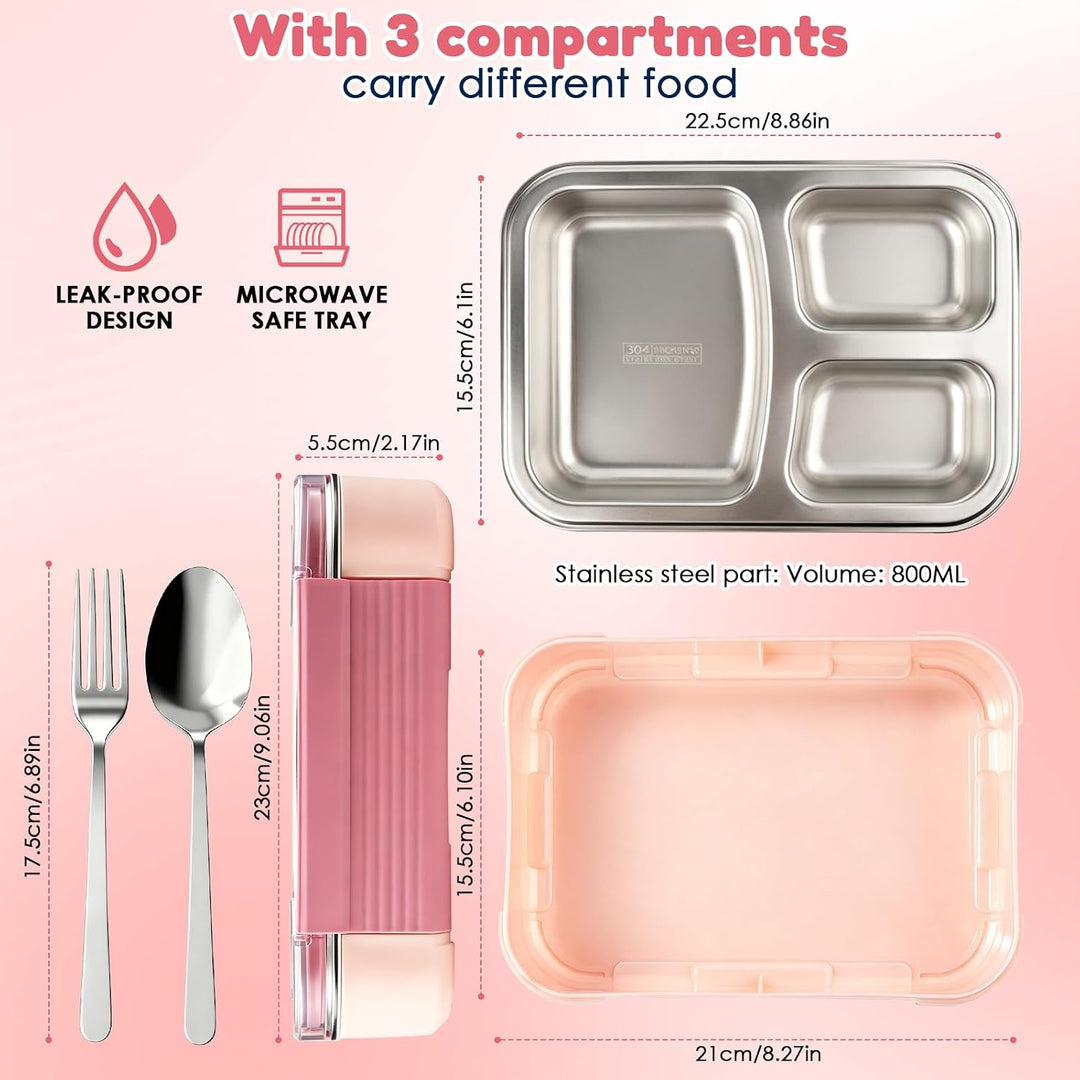 Kinder Brotdose Edelstahl Lunchbox,800ml Brotdose Kinder,Erwachsene Rosa, Rosa