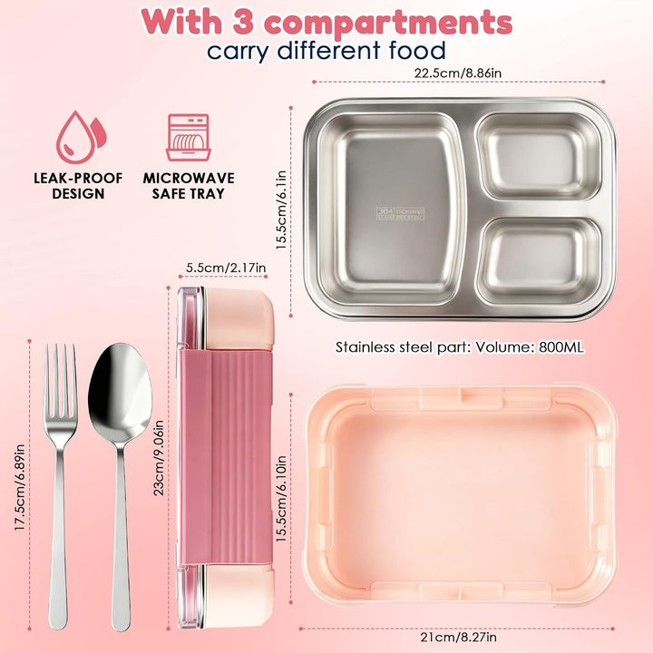 Kinder Brotdose Edelstahl Lunchbox,800ml Brotdose Kinder,Erwachsene Rosa, Rosa
