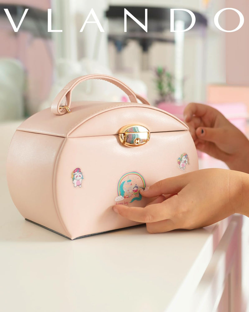 Vlando Spieluhr Ballerina Schmuckkästchen, Abschliessbares Schmuckschatulle Mädchen PU Leder mit Sch