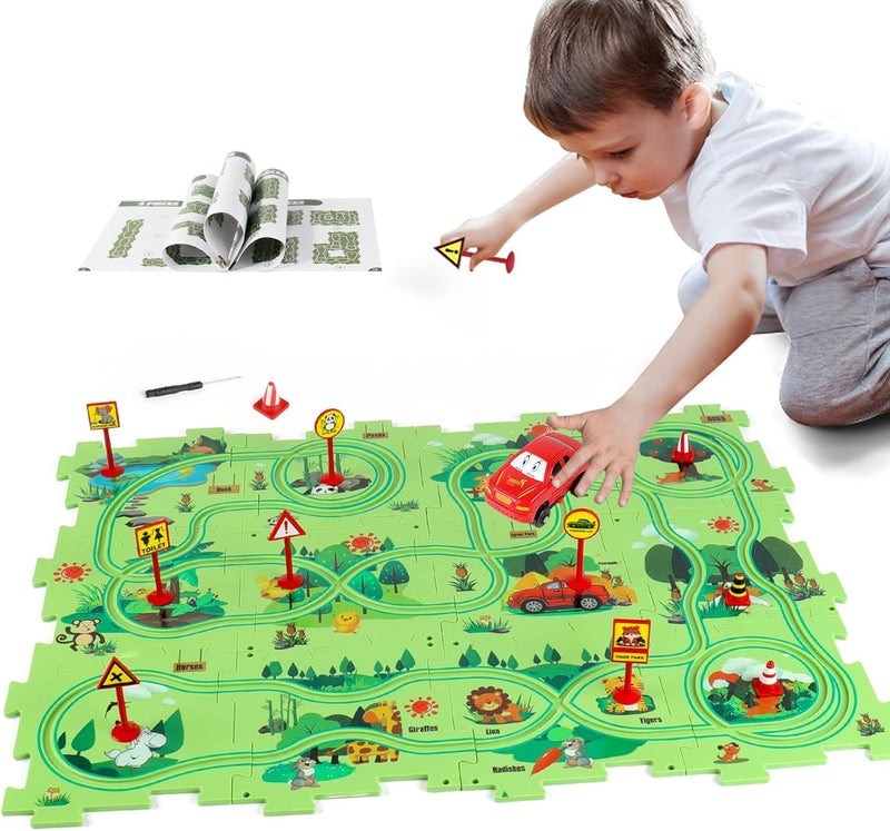 XAZASTOV Auto Spielzeug Autorennbahn DIY Puzzlebahn Kinderspielzeug Spielzeug ab 2-6 Jahren Dinosaur