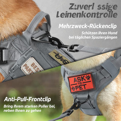 rabbitgoo No Pull Hundegeschirr Mittlere Grosse Hunde, Taktische Brustgeschirr mit MOLLE Griff Metal