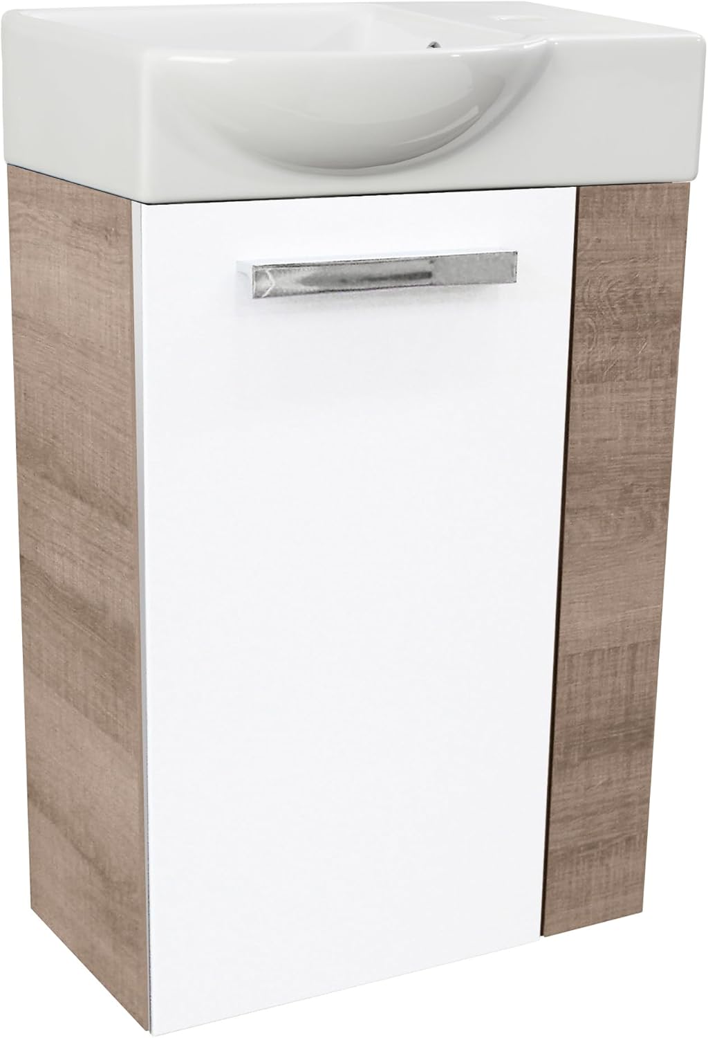 FACKELMANN SBC Mini Waschtischunterschrank 45 Weiss Hochglanz - Graueiche | Art.Nr: 86019