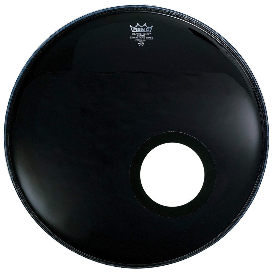 Remo Powerstroke P3 Ebony Bass-Schlagzeugfell, Schwarz, 12,7 cm grossem Loch, 55,9 cm 22", 22"