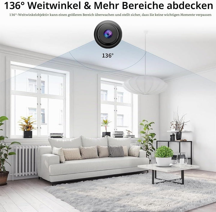 1080P HD Kleine Überwachungskameras, Lange Standby-Autonomie, WLAN Kamera | Unterstützt SD-Kartenspe