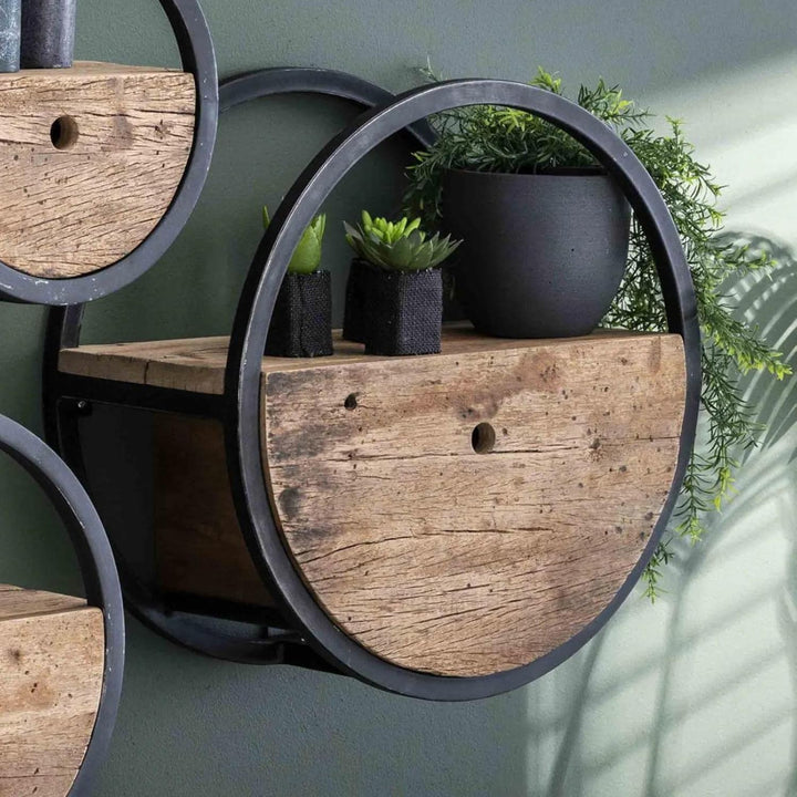 RINGO-Living Rundes Regal Metall & Massivholz mit Schublade, Hängende Kommode aus Hartholz & Metallu