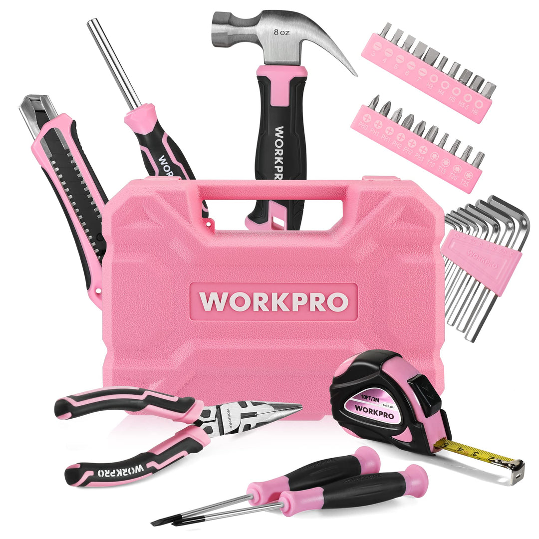 WORKPRO Werkzeugset 35tlg. Rosa Werkzeugsatz, Werkzeugkoffer bestückt, tägliche Werkzeuge, mit Schra