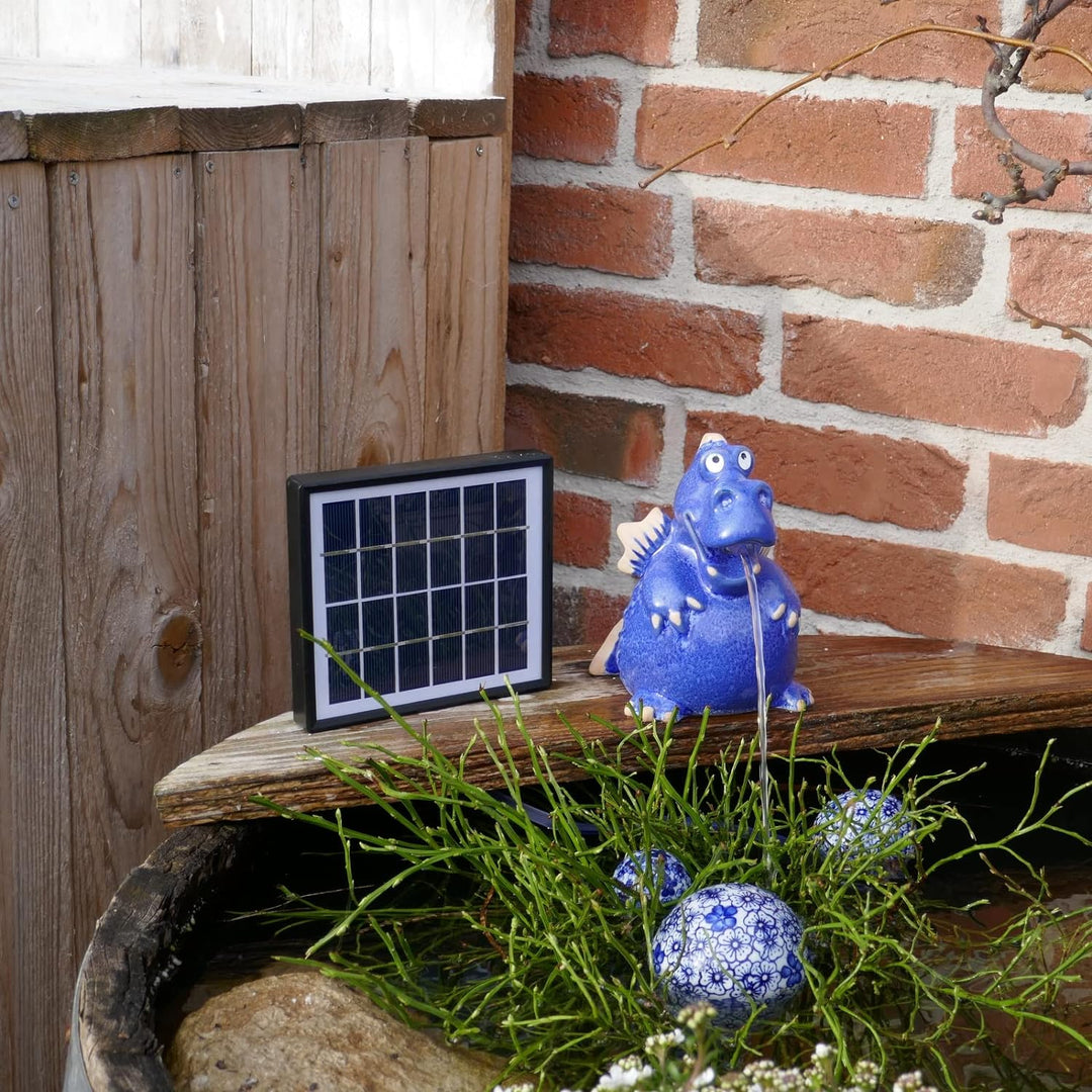 Storm's Gartenzaubereien Wasserspeier Drache - Teichfigur mit Solarpumpe 14,5cm aus Keramik als Teic