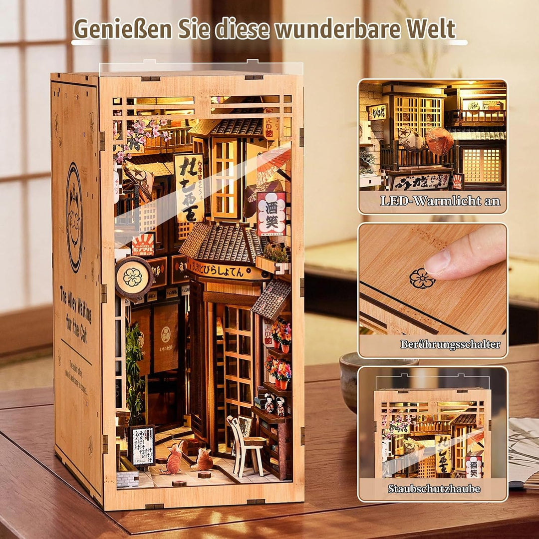 Shrike Book Nook Kit - DIY Miniaturhaus, 3D-Puzzle Buchstütze mit LED-Beleuchtung | Bücherregal &amp; Ha