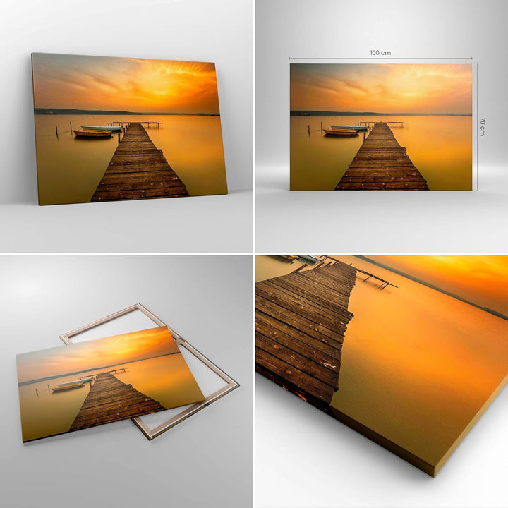 ARTTOR Bilder auf Leinwand 100x70cm Leinwandbild mit Rahmen See Brücke Gross Wanddeko Bild Schlafzim