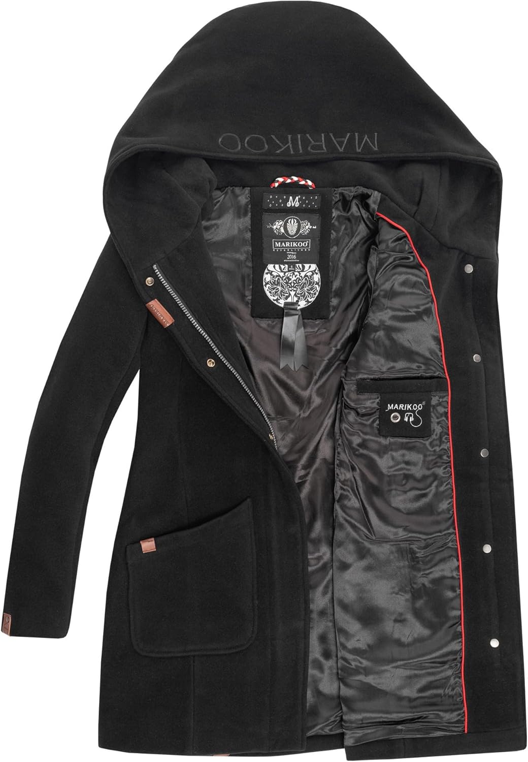 MARIKOO Damen Mantel Trenchcoat Wintermantel Übergangs Jacke Parka Lang B819 S Schwarz, S Schwarz